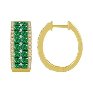 Diamond 1.85ct Emerald Hoops Earrings